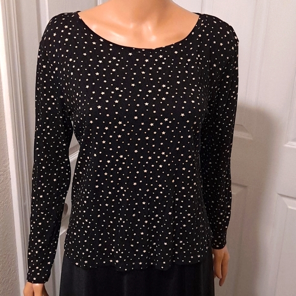 H&M Basic/Basique Black with Gold Stars Scoop Neck Blouse Small - Picture 2 of 6